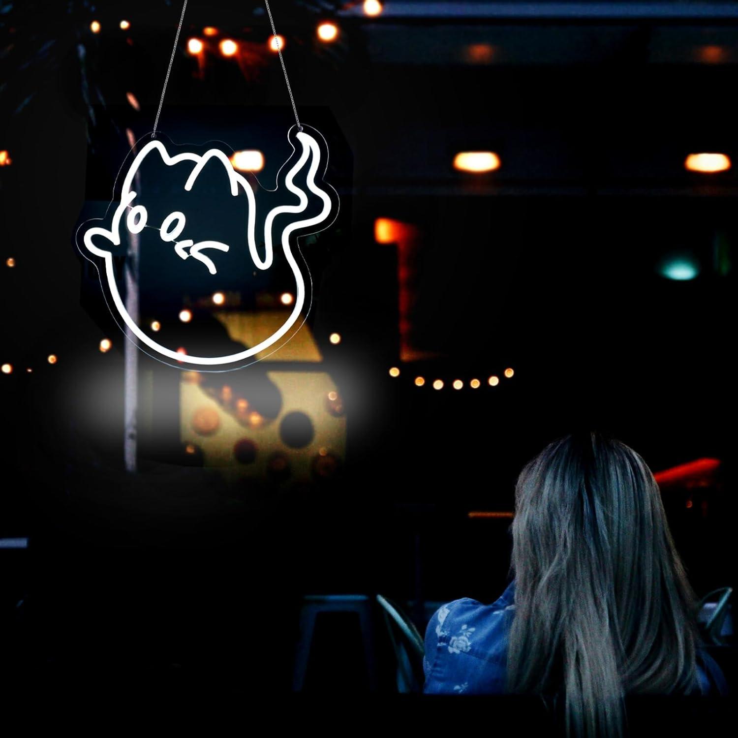 Cat Ghost Neon Sign USB Powere - Party Games Birthday ulasan dan harga