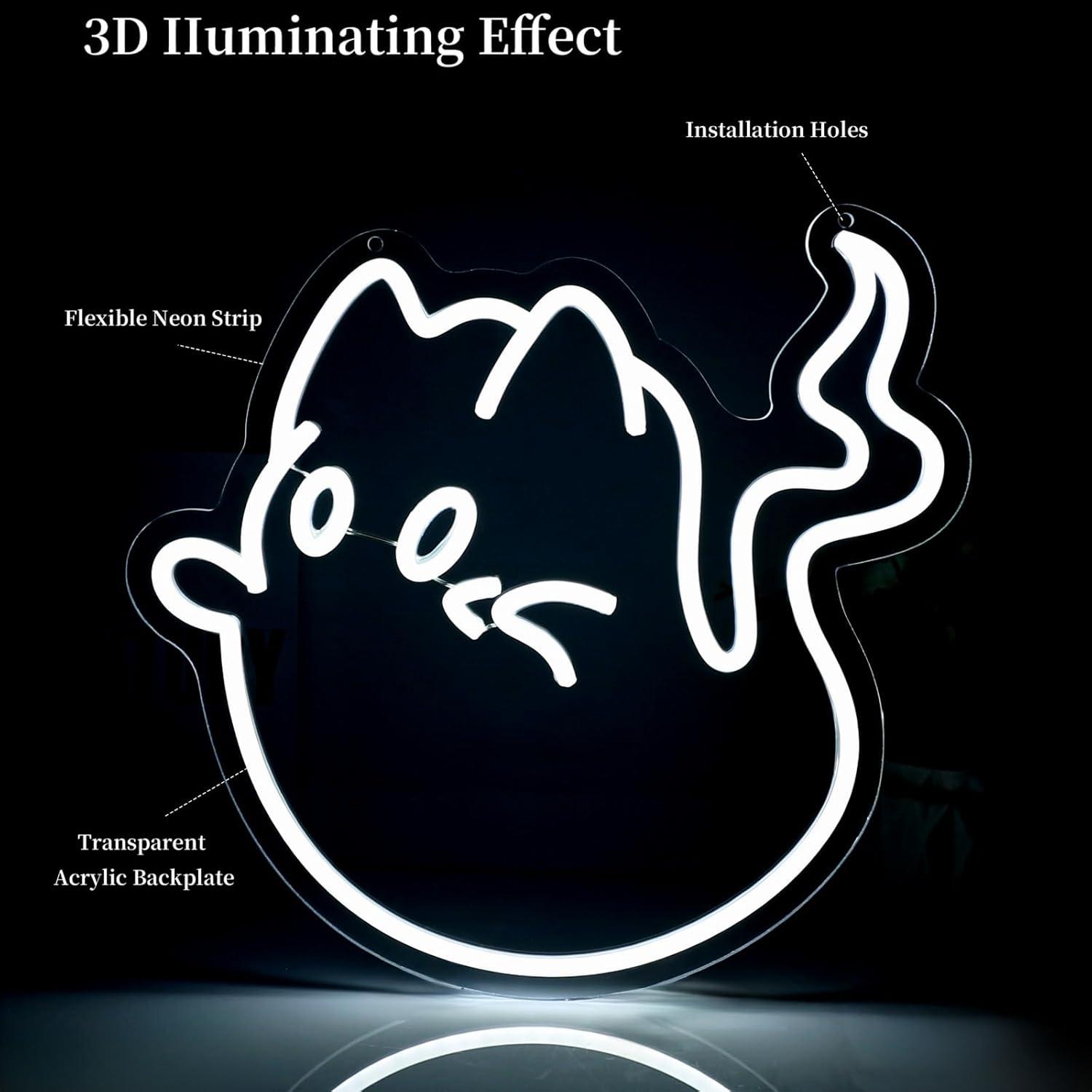 Cat Ghost Neon Sign USB Powere - Party Games Birthday ulasan dan harga