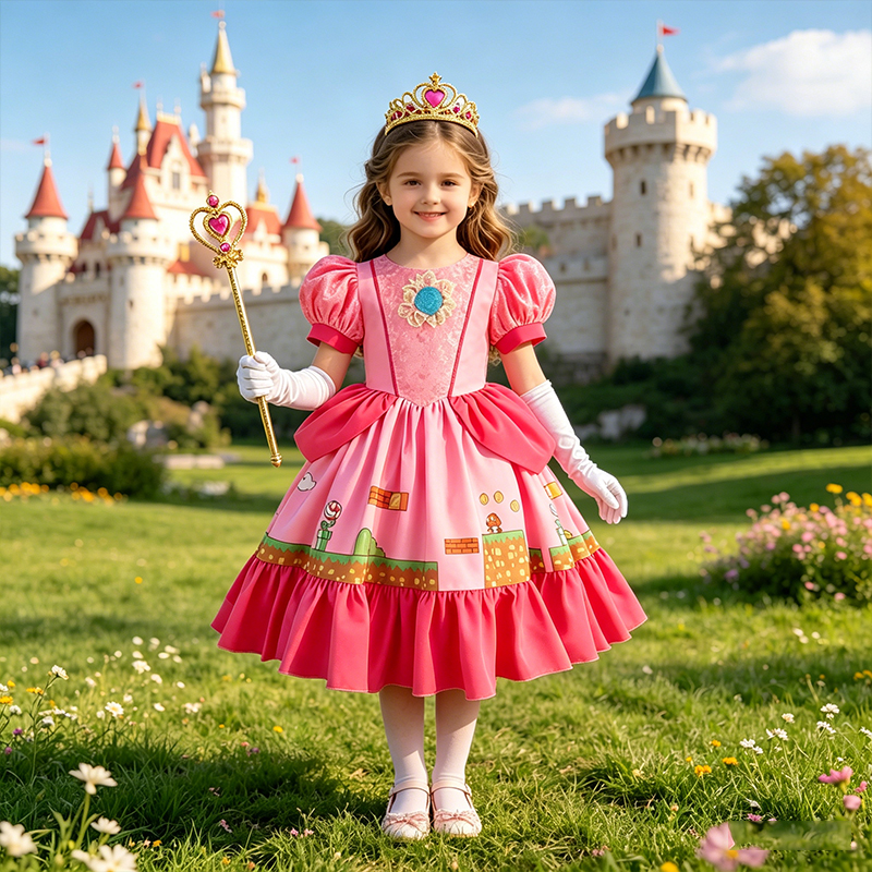 Princess Peach Costume Dress w - Party Games Summer ulasan dan harga